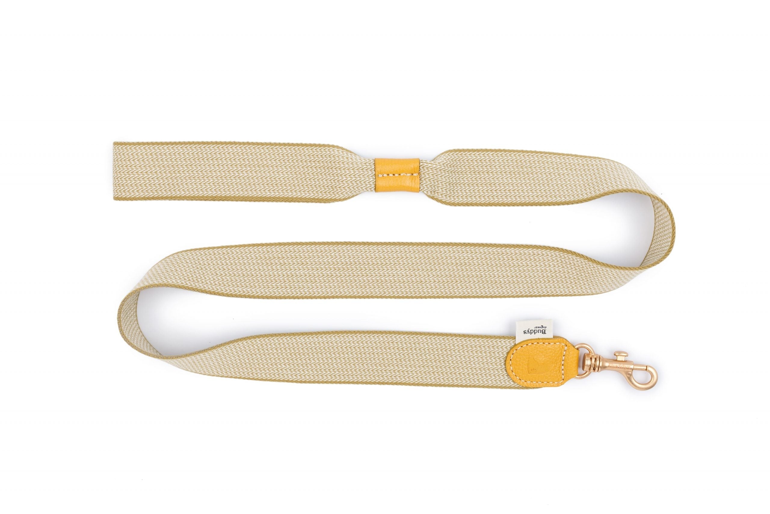 Повідець James в жовтому кольорі на білому фоні розкладений